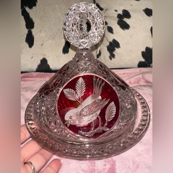 Vintage Hofbauer Byrdes Collection "The Ruby" footed candy dish with a lid - Picture 2 of 5